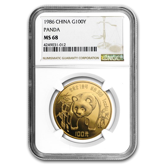 1986 China 1 oz Gold Panda MS-68 NGC