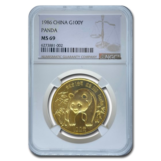 1986 China 1 oz Gold Panda MS-69 NGC