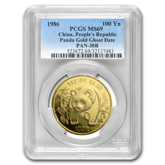 1986 China 1 oz Gold Panda MS-69 PCGS (Ghost Date) 1986 China 1 oz Gold Panda MS-69 PCGS (Ghost Date)