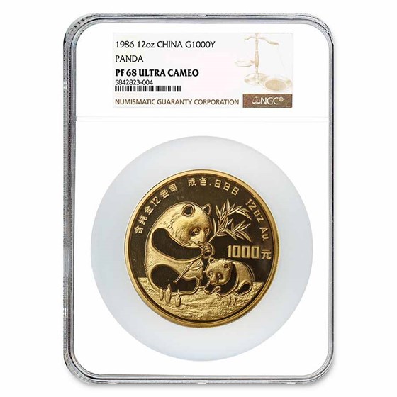 1986 China 12 oz Proof Gold Panda 1000 Yuan PF-68 NGC