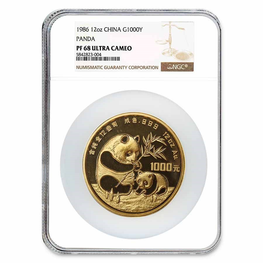 1986 China 12 oz Proof Gold Panda 1000 Yuan PF-68 NGC