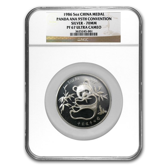 1986 China 5 oz Silver Panda PF-67 NGC (95th ANA) 1986 China 5 oz Silver Panda PF-67 NGC (95th ANA)