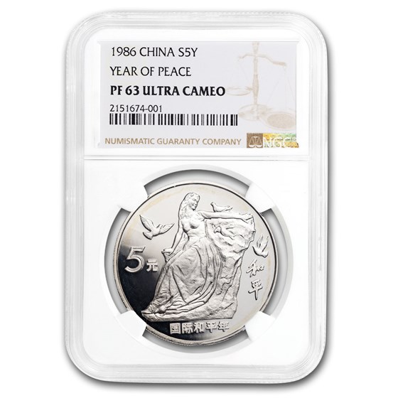 1986 China Silver 5 Yuan International Year of Peace PF-63 NGC 1986 China Silver 5 Yuan International Year of Peace PF-63 NGC
