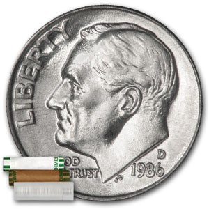 1986-D Roosevelt Dime 50-Coin Roll BU