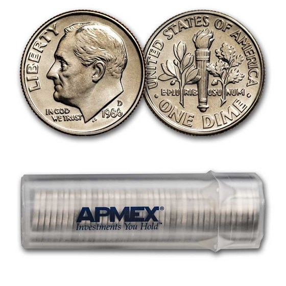 1986-D Roosevelt Dime 50-Coin Roll BU 1986-D Roosevelt Dime 50-Coin Roll BU