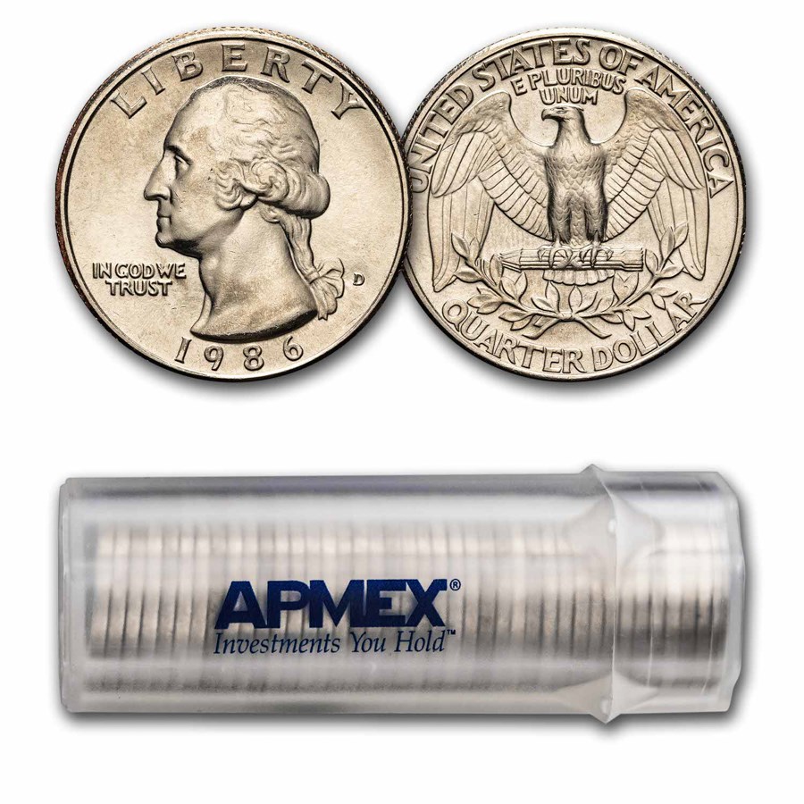 1986-D Washington Quarter 40-Coin Roll BU