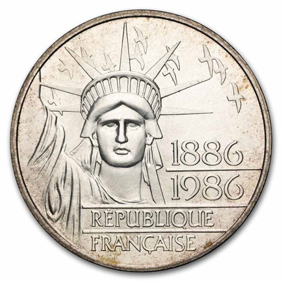 1986 France Silver 100 Francs Statue of Liberty BU