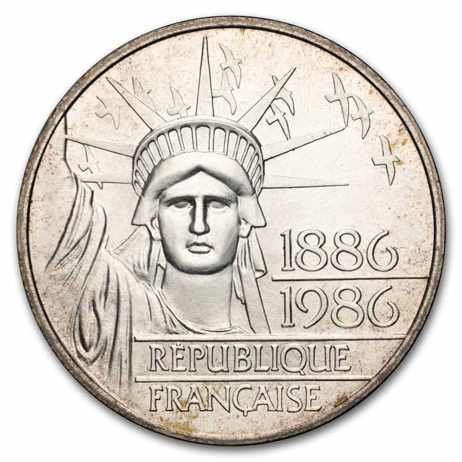 1986 France Silver 100 Francs Statue of Liberty BU