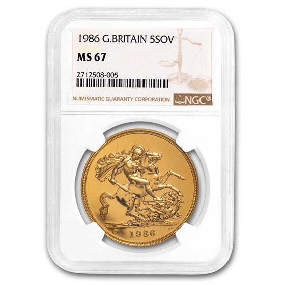 1986 Great Britain Gold 5 Sovereign MS-67 NGC 1986 Great Britain Gold 5 Sovereign MS-67 NGC