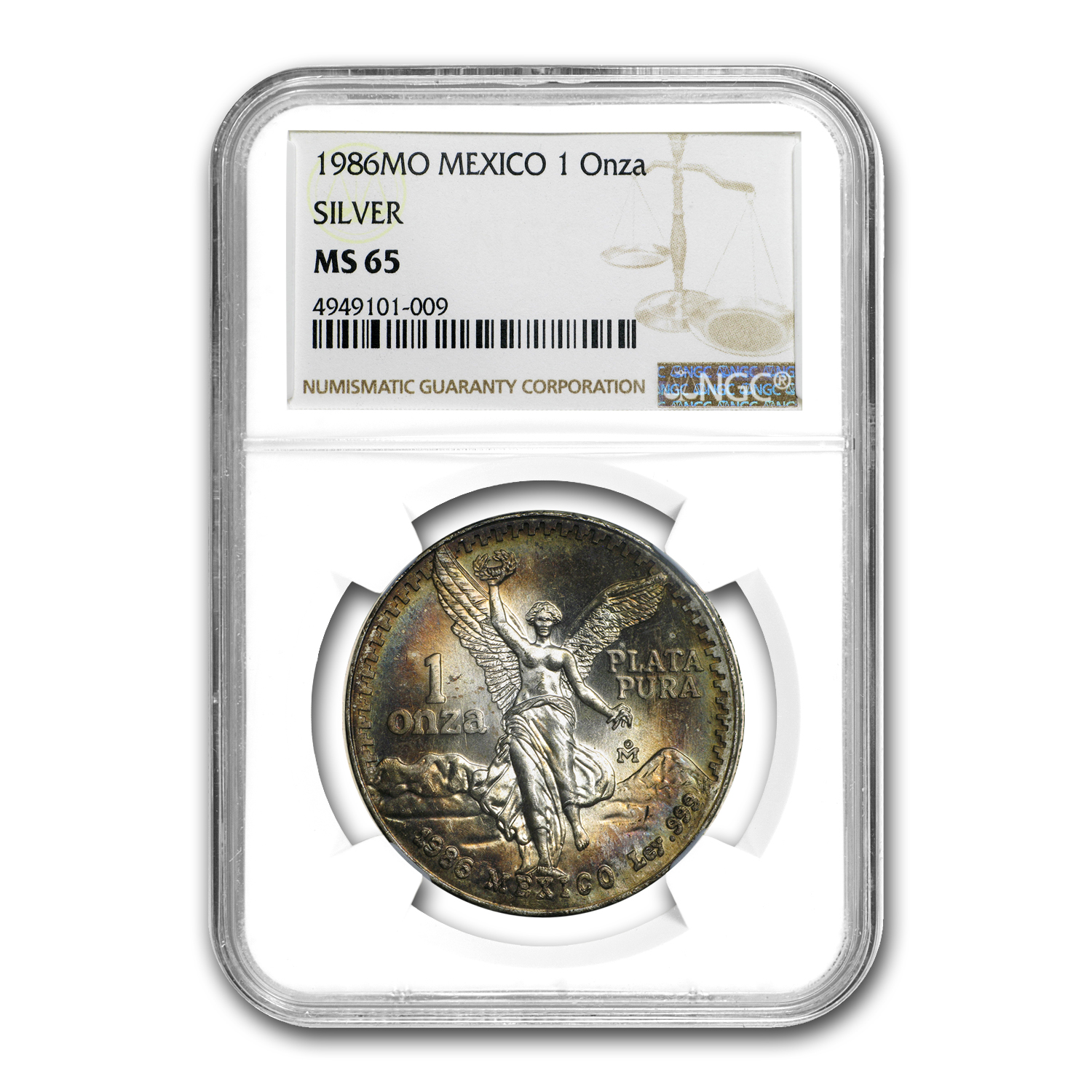 Buy 1986 Mexican 1 oz Silver Libertad MS-65 NGC (Beautiful Toned