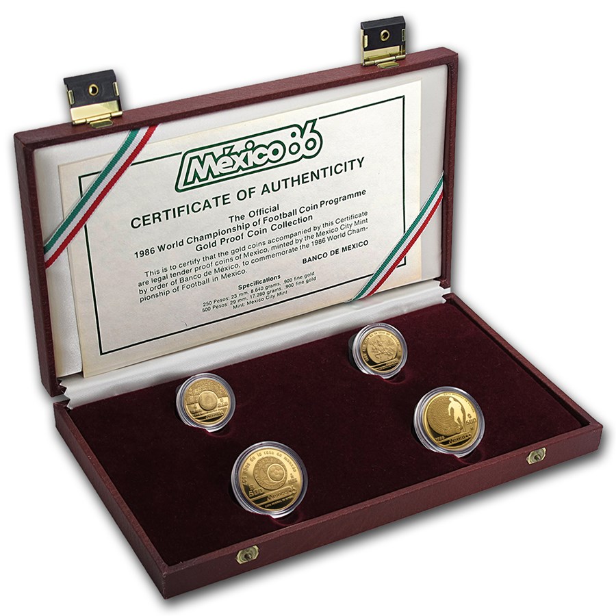 1986 Mexico Gold 4-Coin World Cup Soccer Commemorative Proof Set