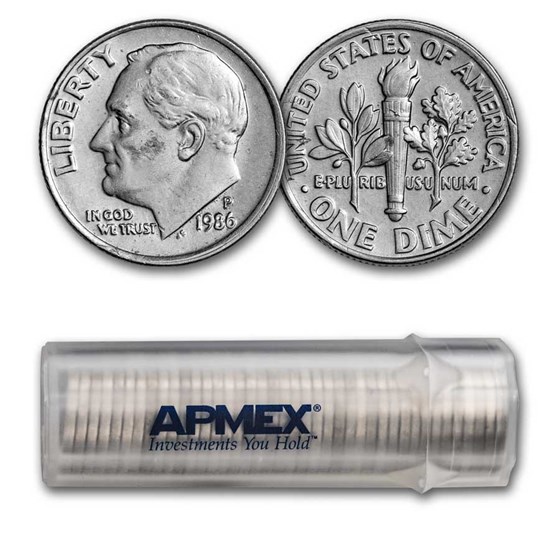 1986-P Roosevelt Dime 50-Coin Roll BU 1986-P Roosevelt Dime 50-Coin Roll BU