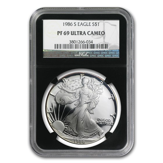 1986-S Proof American Silver Eagle PF-69 NGC (Retro Black Insert) 1986-S Proof American Silver Eagle PF-69 NGC (Retro Black Insert)