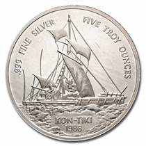 1986 Samoa 5 oz Silver 25 Tala Kon-Tiki Proof (Abrasions)