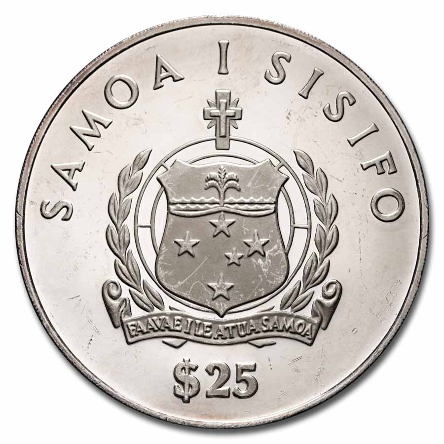 1986 Samoa 5 oz Silver 25 Tala Kon-Tiki Proof (Abrasions)