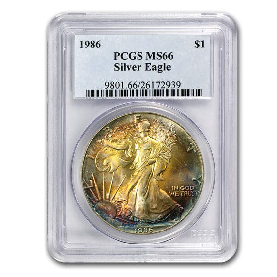 1986 Silver American Eagle MS-66 PCGS (Obv and Rev Toning) 1986 Silver American Eagle MS-66 PCGS (Obv and Rev Toning)