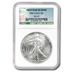 1986 Silver American Eagle MS-69 NGC (First Year of Issue Label) 1986 Silver American Eagle MS-69 NGC (First Year of Issue Label)