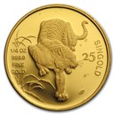 1986 Singapore 1/4 oz Proof Gold 25 Singold Tiger
