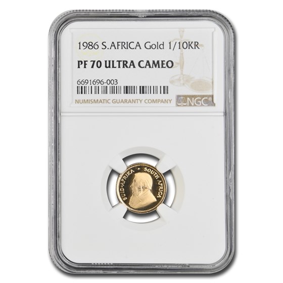 1986 South Africa 1/10 oz Gold Krugerrand PF-70 NGC 1986 South Africa 1/10 oz Gold Krugerrand PF-70 NGC