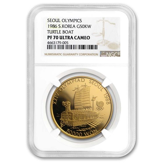 1986 South Korea 1 oz Gold 50,000 Won Olympics PF-70 NGC 1986 South Korea 1 oz Gold 50,000 Won Olympics PF-70 NGC