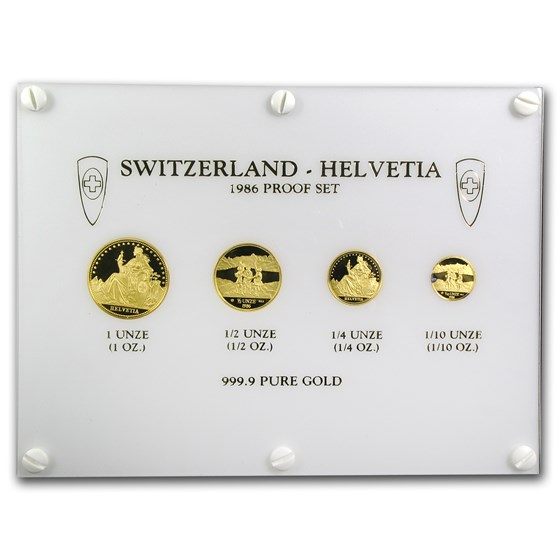 1986 Switzerland 4-Coin Gold Proof Set Eternal Pact (AGW 1.85) 1986 Switzerland 4-Coin Gold Proof Set Eternal Pact (AGW 1.85)