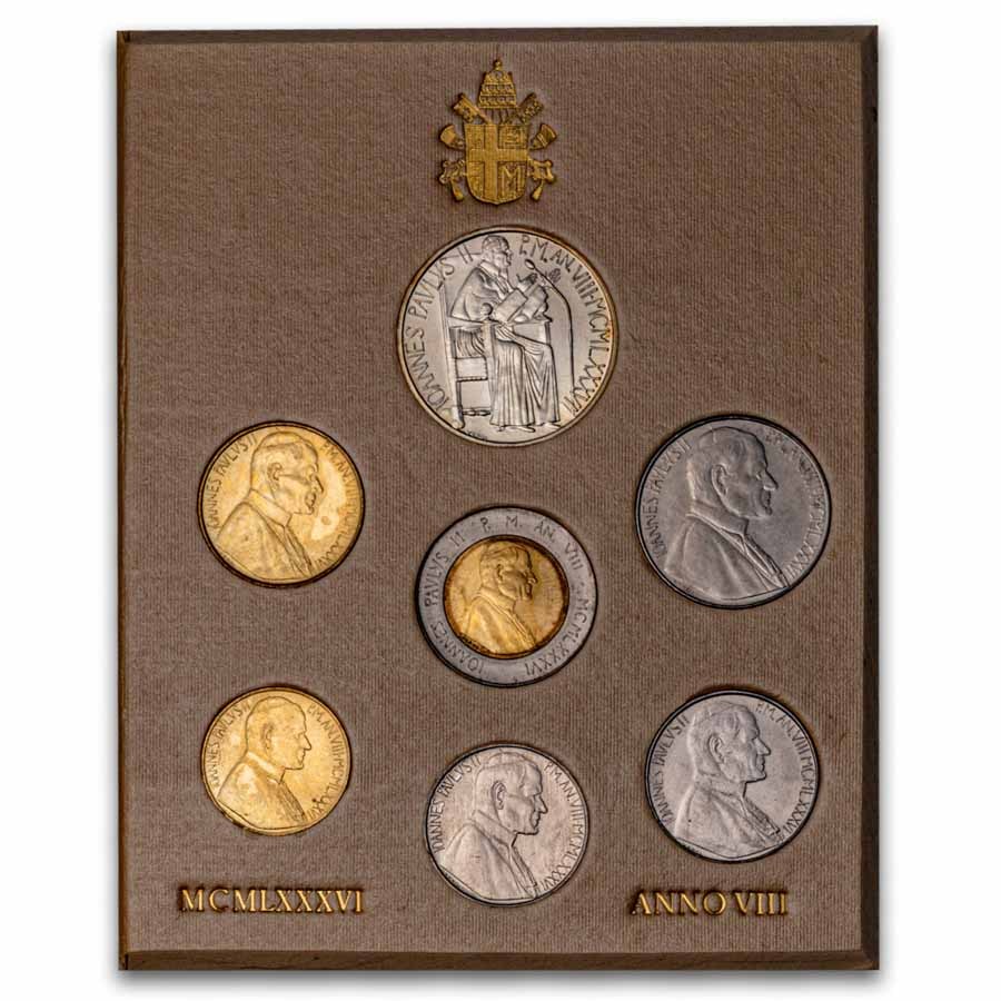1986 Vatican City Pope John Paul II 7-Coin Set BU (OGP)