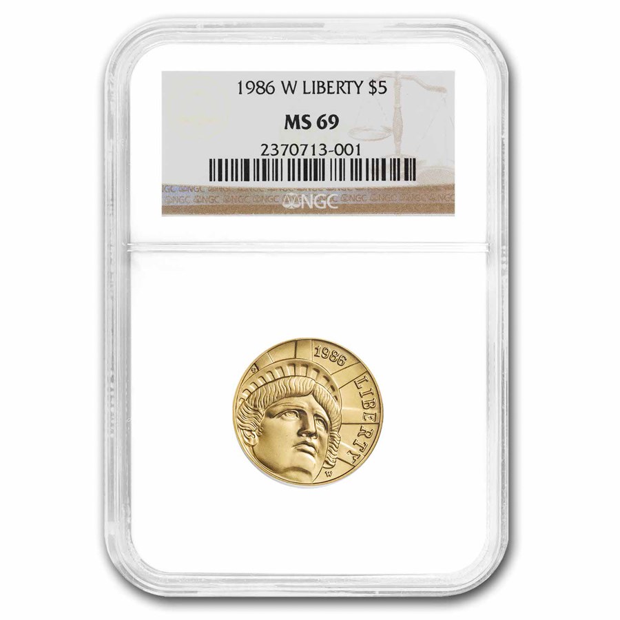 1986-W Gold $5 Commem Statue of Liberty MS-69 NGC
