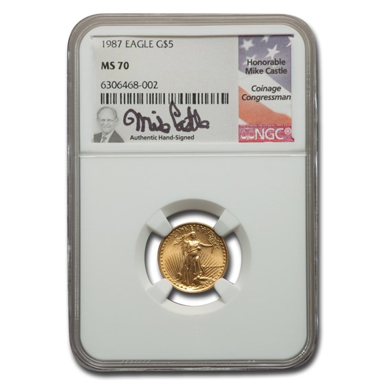 1987 1/10 oz American Gold Eagle MS-70 NGC (Castle) 1987 1/10 oz American Gold Eagle MS-70 NGC (Castle)