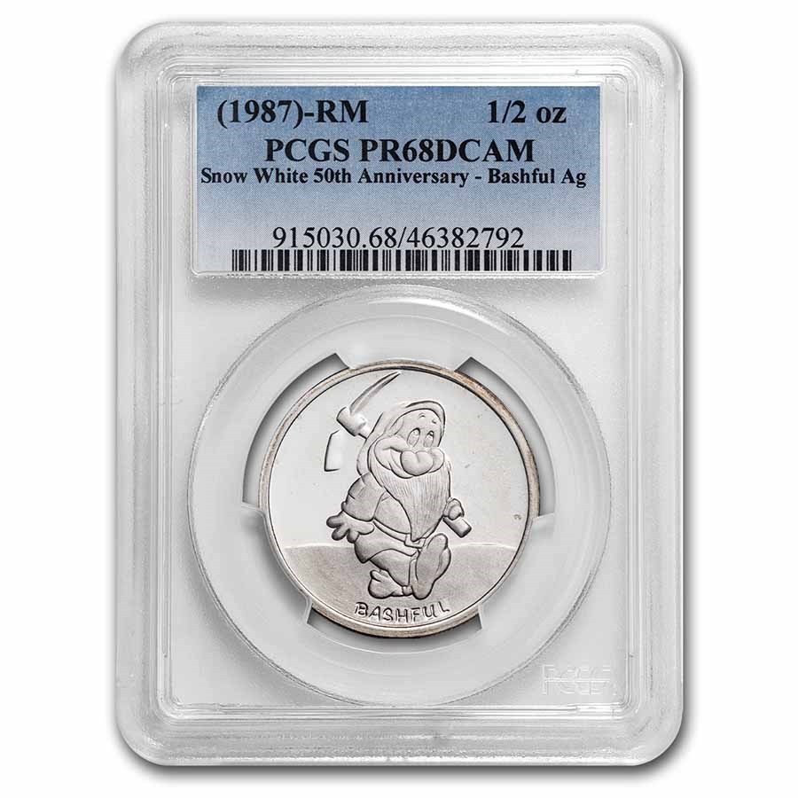 1987 1/2 oz Silver Disney Snow White 50th Ann. Bashful PR-68 PCGS