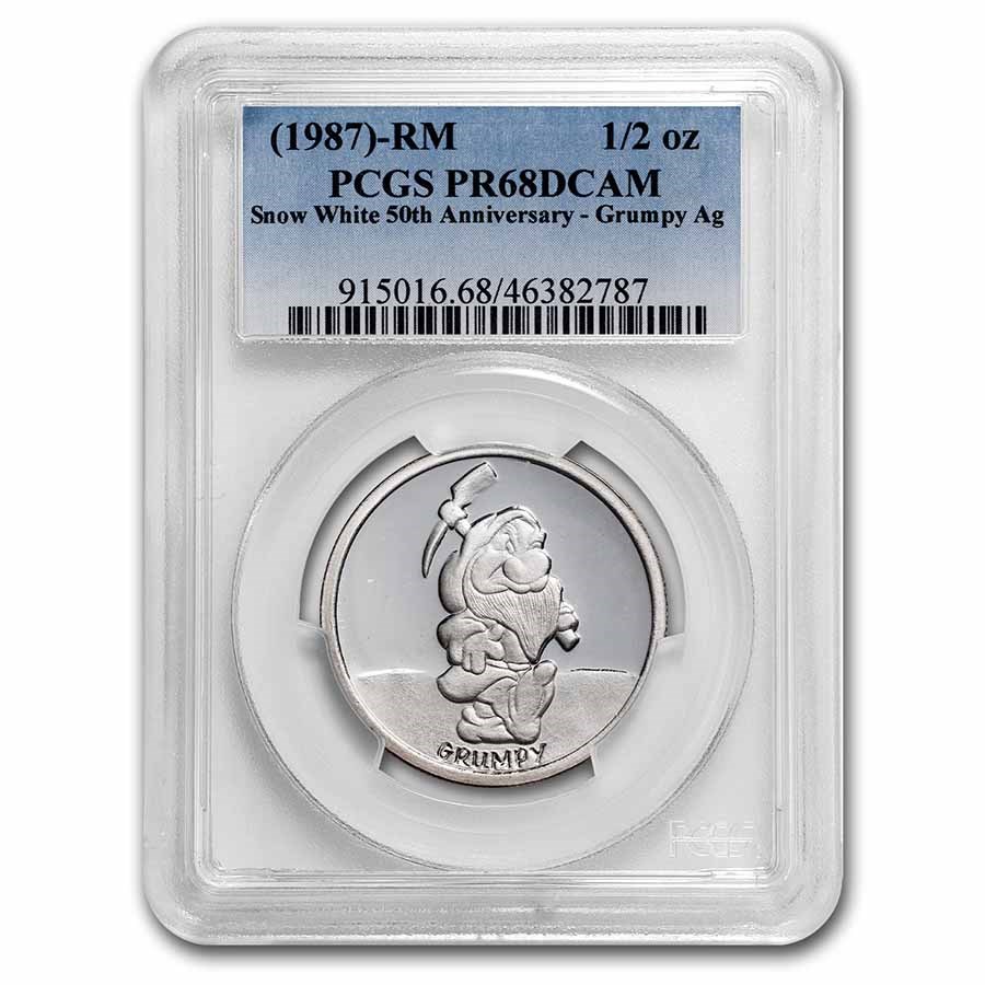 1987 1/2 oz Silver Disney's Snow White 50th Ann Grumpy PR-68 PCGS
