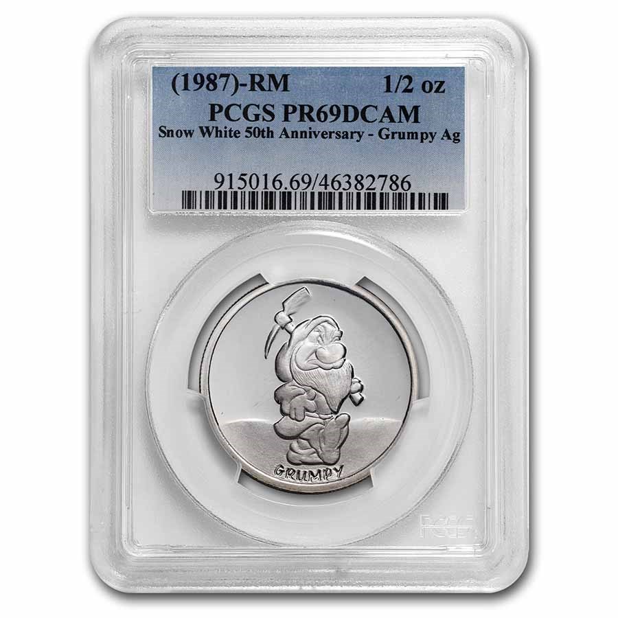 1987 1/2 oz Silver Disney's Snow White 50th Ann Grumpy PR-69 PCGS