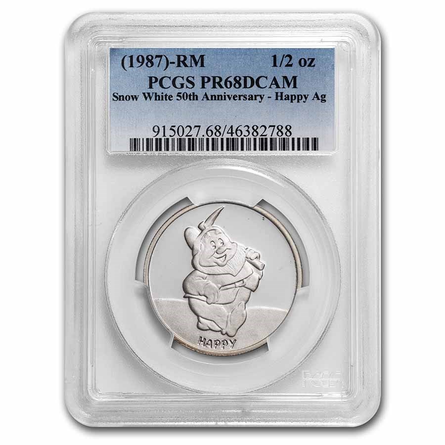 1987 1/2 oz Silver Disney's Snow White 50th Ann. Happy PR-68 PCGS