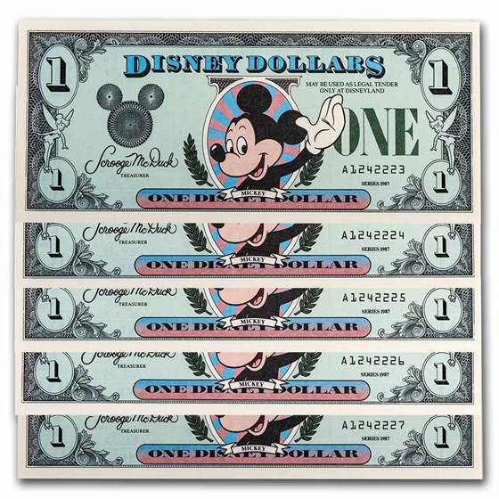 1987 $1 (A) Waving Mickey, Sleeping Beauty's Castle (DIS#1)25 Con 1987 $1 (A) Waving Mickey, Sleeping Beauty's Castle (DIS#1)25 Con