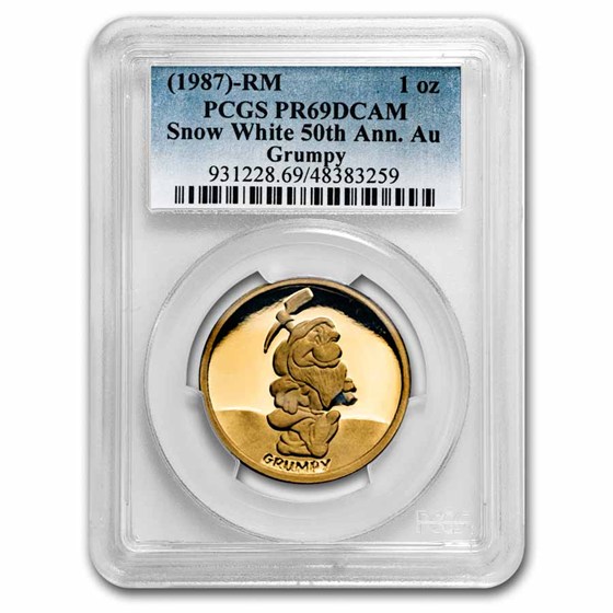 1987 1 oz Gold Disney's Snow White 50th Anniv Grumpy PR-69 PCGS