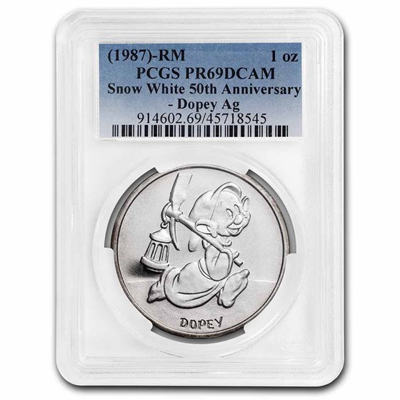 1987 1 oz Silver Disney's Snow White 50th Anniv Dopey PR-69 PCGS 1987 1 oz Silver Disney's Snow White 50th Anniv Dopey PR-69 PCGS