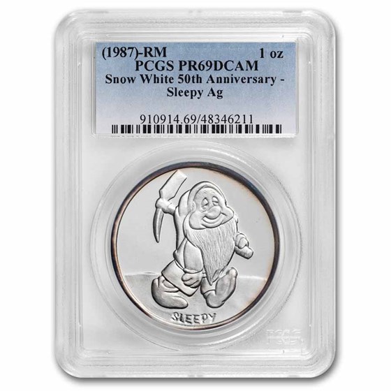 1987 1 oz Silver Disney's Snow White 50th Anniv Sleepy PR-69 PCGS 1987 1 oz Silver Disney's Snow White 50th Anniv Sleepy PR-69 PCGS