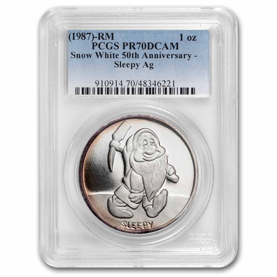 1987 1 oz Silver Disney's Snow White 50th Anniv Sleepy PR-70 PCGS