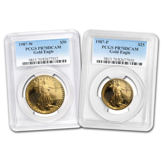 1987 2-Coin Proof American Gold Eagle Set PR-70 PCGS 1987 2-Coin Proof American Gold Eagle Set PR-70 PCGS