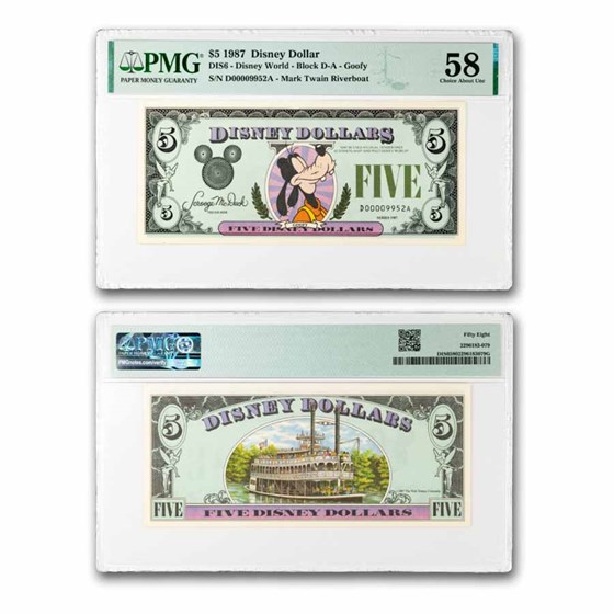 1987 $5.00 (DA) Closed-Eye Goofy, Riverboat (DIS#6) AU-58 PMG