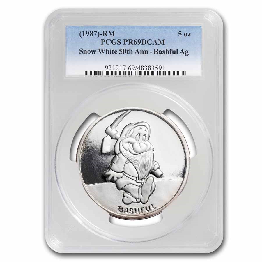 1987 5 oz Silver Disney's Snow White 50th Ann Bashful PR-69 PCGS