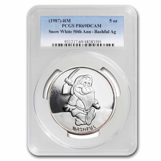 1987 5 oz Silver Disney's Snow White 50th Ann Bashful PR-69 PCGS 1987 5 oz Silver Disney's Snow White 50th Ann Bashful PR-69 PCGS