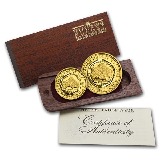 1987 Australia 2-Coin Gold Nugget Proof Set (Wood Box w/COA) 1987 Australia 2-Coin Gold Nugget Proof Set (Wood Box w/COA)