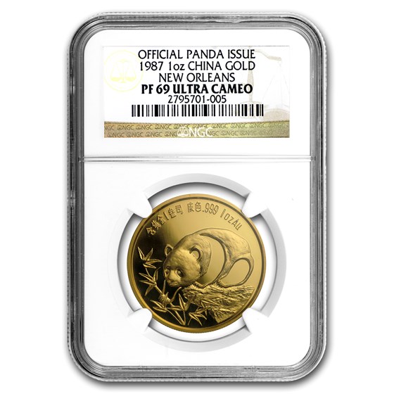 1987 China 1 oz Gold Panda PF-69 NGC (New Orleans) 1987 China 1 oz Gold Panda PF-69 NGC (New Orleans)