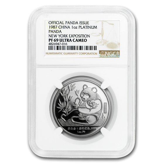 1987 China 1 oz Sino-American Platinum Panda PF-69 NGC (New York) 1987 China 1 oz Sino-American Platinum Panda PF-69 NGC (New York)