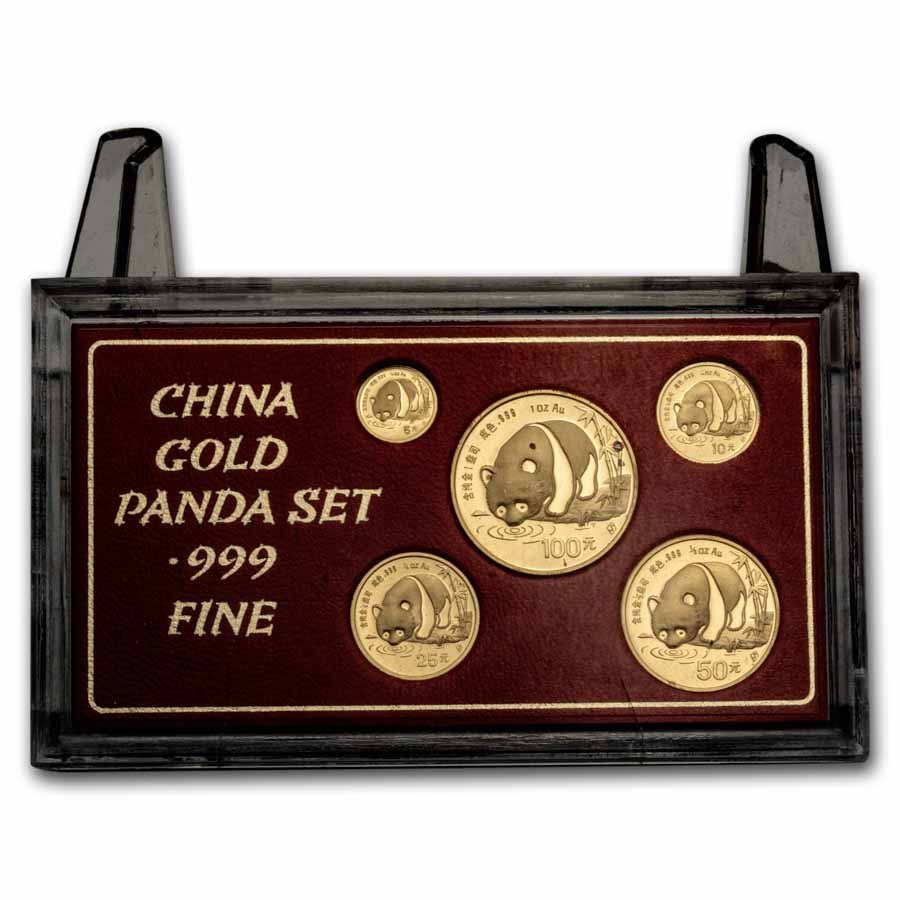 1987 China 5-Coin Gold Panda Uncirculated Set (Spotted)