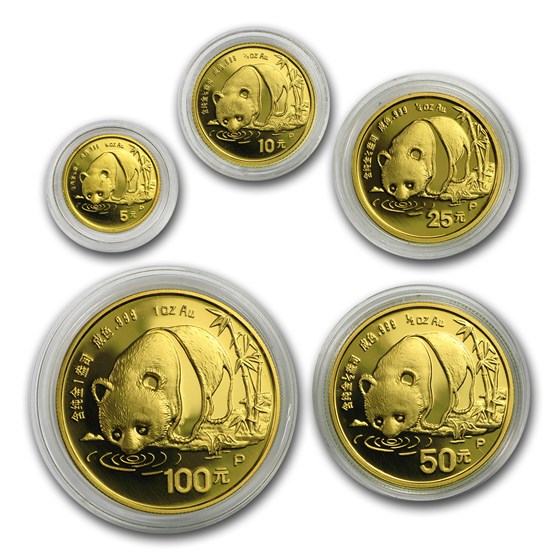 1987 China 5-Coin Proof Gold Panda Set (Capsule Only)