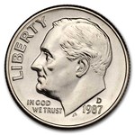 1987-D Roosevelt Dime 50-Coin Roll BU