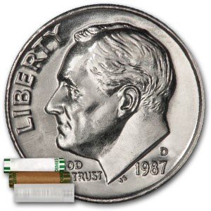 1987-D Roosevelt Dime 50-Coin Roll BU