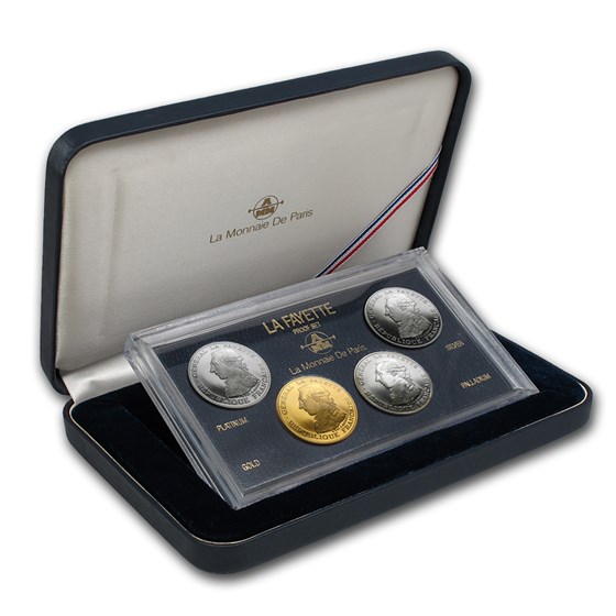 1987 France 4x 100 Francs La Fayette Proof Set (Multi-Metal) 1987 France 4x 100 Francs La Fayette Proof Set (Multi-Metal)