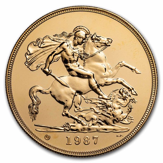 1987 Great Britain Gold 5 Pounds Elizabeth II BU Modified Effigy 1987 Great Britain Gold 5 Pounds Elizabeth II BU Modified Effigy